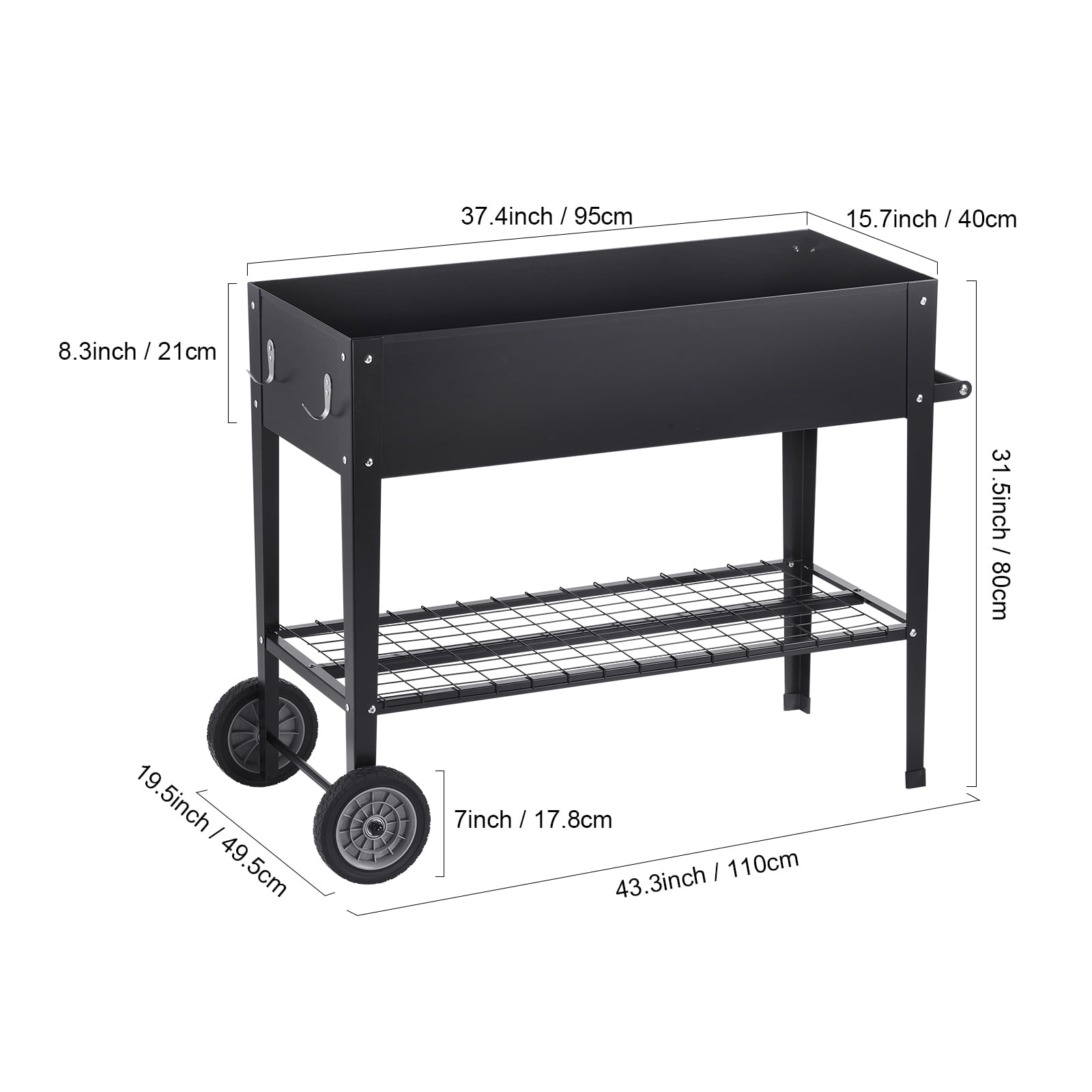 VEVOR Raised Garden Bed, 42.5 x 19.5 x 31.5 inch Galvanized Metal Planter Box, Elevated Outdoor Planting Boxes with Legs, for Growing Flowers/Vegetables/Herbs in Backyard/Garden/Patio/Balcony, Black