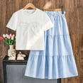thumbnail image 7 of LEKWK Girls 2 Piece Midi Skirt Set Bow Short Sleeve Shirts and Elastic Waist Ruffle Tiered Skirt Casual Summer Outfit Teen Boho Floral Holiday Resort Wear, 7 of 7