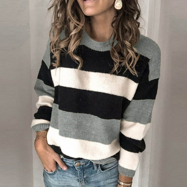 Dvkptbk Women's Col Rond Pullover Sweater Causal Colorblocking Sweater Chaud Tricot en Vrac Manches Longues Pullover Sweater Automne et Hiver Sweater