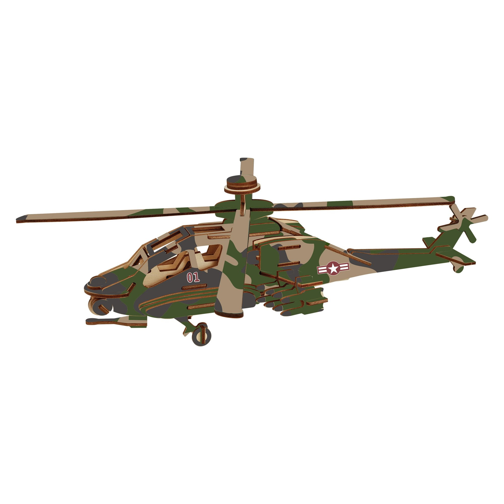 Helicopter 3D Wooden Model Puzzle KIDS ADULTS Apache Woodcraft Construction Kit 