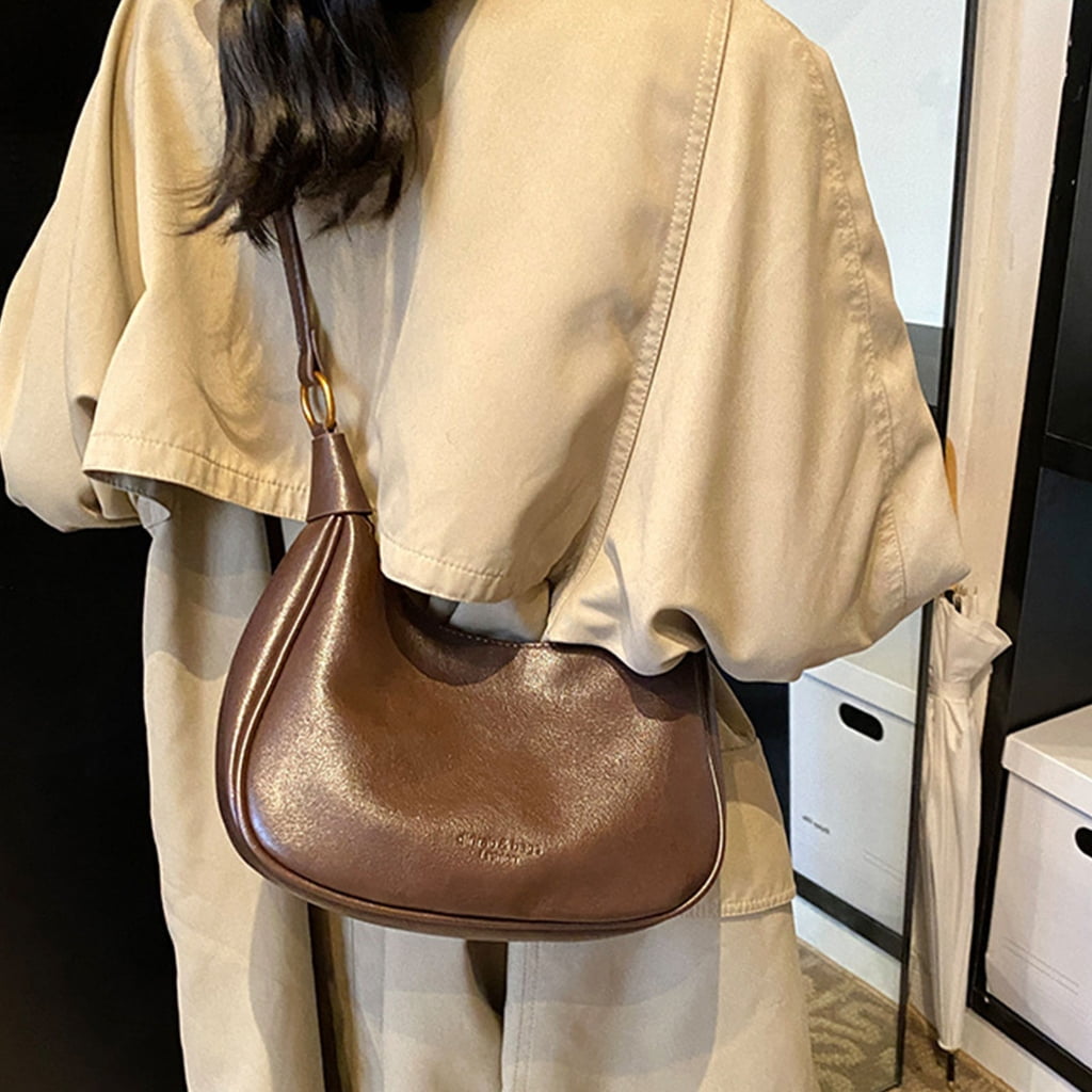 FENOHREFE Fashionable Half Moon Bag for Women and Girls PU Leather Shoulder Purse Crescent Crossbody Bags with Adjustable Strap