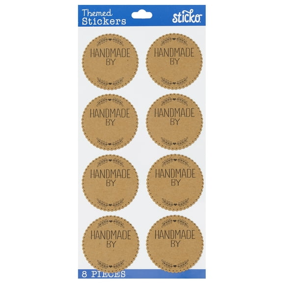 Sticko Brown Solid "Handmade by" 4x7 Paper Stickers, 8 Piece