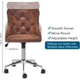 thumbnail image 3 of YESSW Velvet Armless Office Desk Chair with Gold Base/Wheels, Small Cute Vanity/Makeup Chair with Back for Bedroom, Upholstered Adjustable Rolling Swivel Nail Chair,Rustic-microfiber, 3 of 11