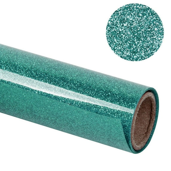 Heat Transfer Glitter Vinyl HTV - Iron On for DIY T-Shirts, Craft Garment Heat Press - 12inch X 20inch -Teal