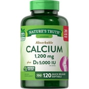 Absorbable Calcium 1200 mg with Vitamin D3 5000 IU  | 120 Softgels | Calcium Carbonate Supplement | Nature's Truth