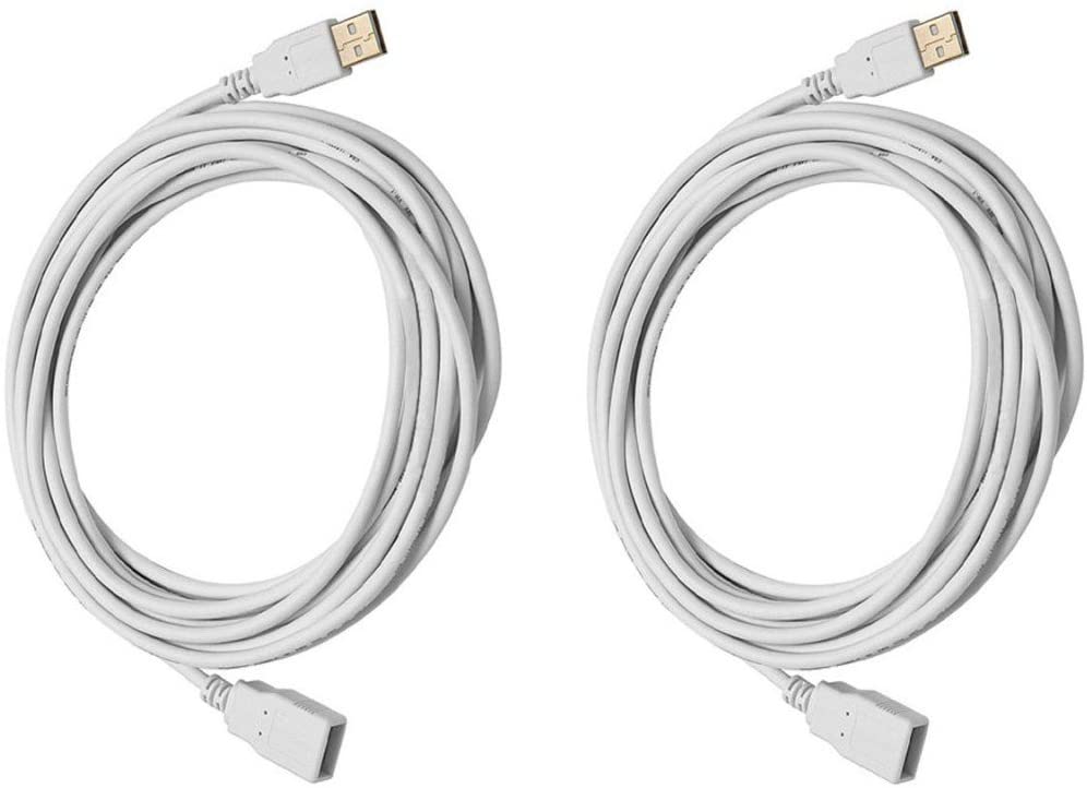 3 Pack USB 2.0 A Male to A Female Extension 28/24AWG Cable Gold Plated White 6 Feet 