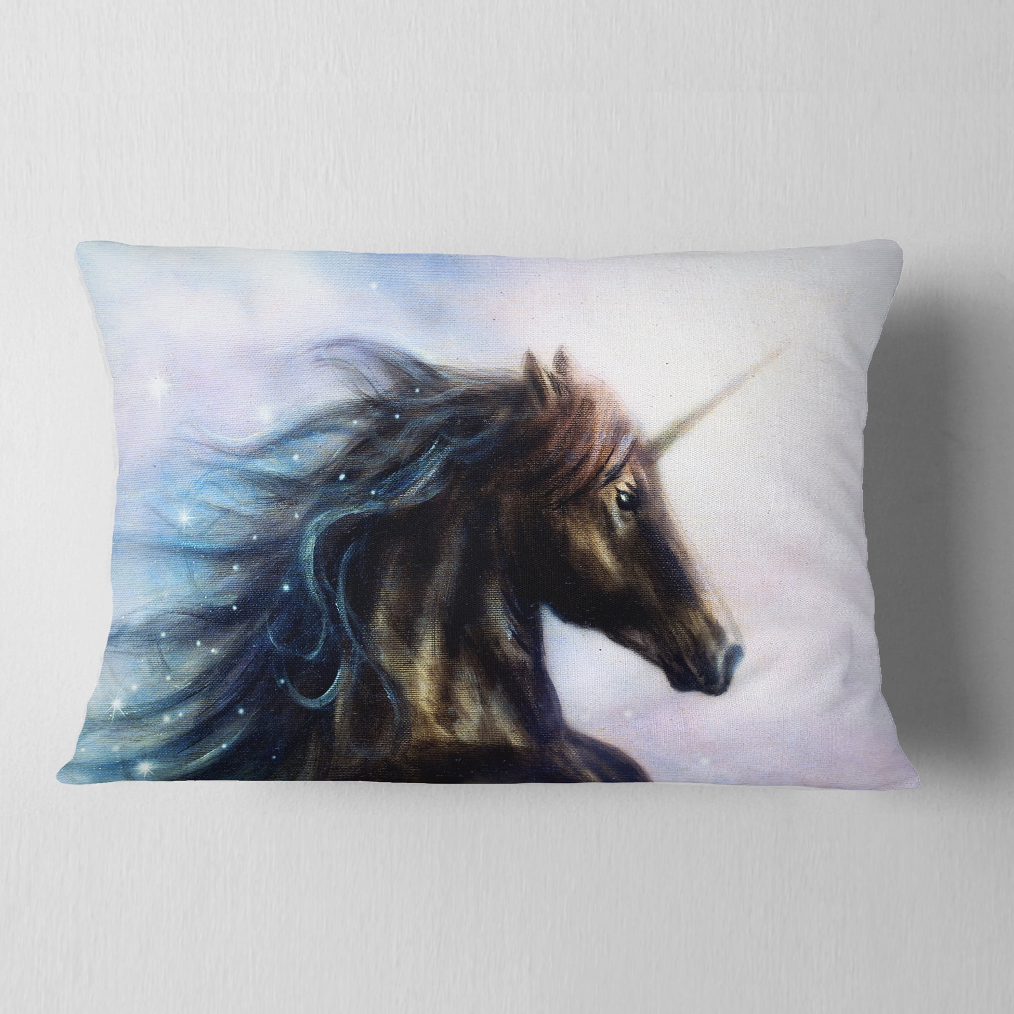 Designart Black Unicorn - Animal Throw Pillow - 12x20