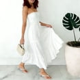 thumbnail image 3 of Wo-Fusoul Strapless Maxi Dress for Women, Smocked Bodice with Drawstring and Ruffle Hem, Solid Color Long Sleeveless Sundress, 3 of 5