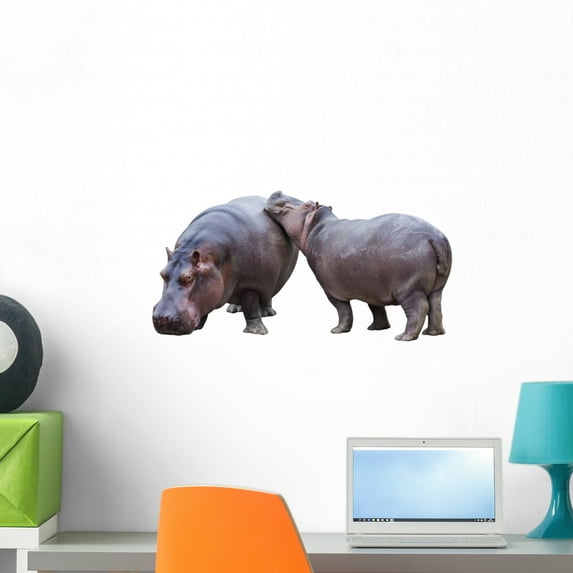 Hippopotamus Couple Wall Mural Decal by Wallmonkeys Vinyl Peel and Stick Graphic (24 in W x 16 in H)