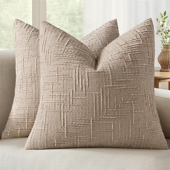 Textured Throw Pillow Covers 18x18 Set of 2, Thick Chenille Decorative Pillows with Tassels, Modern Boho Farmhouse Neutral Cushion Covers for Couch Sofa Living Room Bedroom Decor