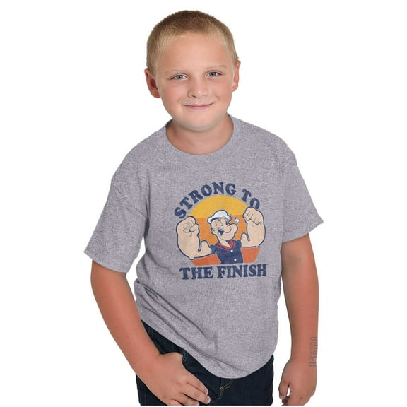 Strong To The Finish Popeye Sailor Crewneck T Shirts Boy Girl Teen Brisco Brands XS