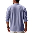 thumbnail image 6 of Mens Waffle Textured Button Down Henley Shirt Casual Solid Band Collar Shirts Purple XL, 6 of 7