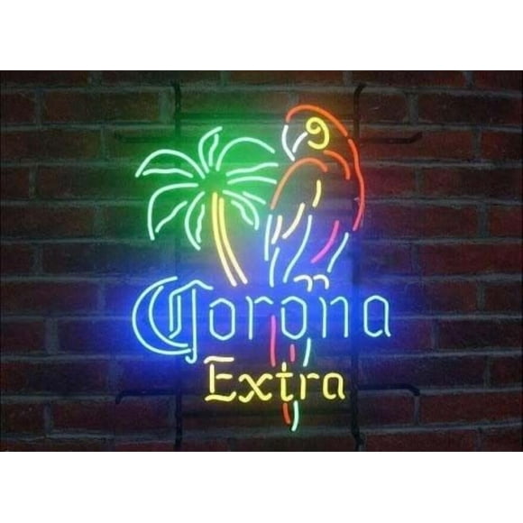 Eletina New 20"x16" CORONAS PARROT EXTRA PALM TREE Neon Sign Man Cave Signs Sports Bar Pub Beer Neon Lights Lamp Glass Neon Light KC08,Multi-colored,HHEE-002