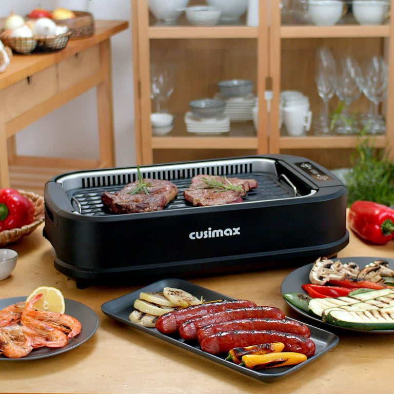 CUSIMAX Electric Smokeless Indoor Grill, Portable Korean BBQ Grill with LED  Smart Display & Tempered Glass Lid, Non-stick Removable Grill Plate