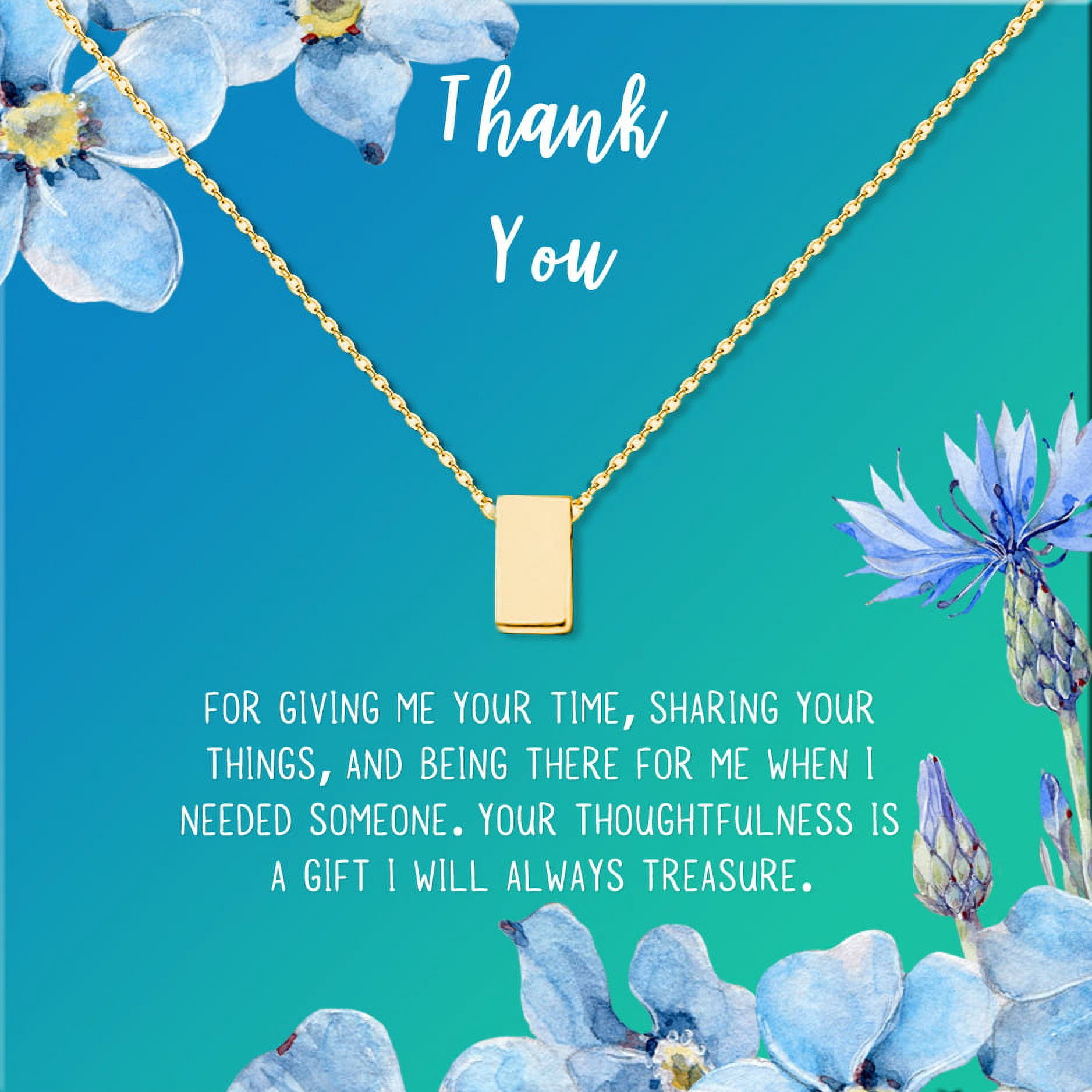 Anavia Thank You Gift Card, Appreciation Gift for friend, High Quality Stainless Steel Fashion Necklace, Thank you Gift, Gratitude Gift for Her-[Gold Cube, Bright Blue Gift Card]