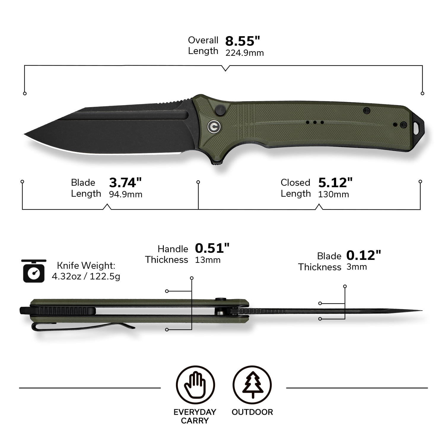 CIVIVI Neurohaptic Pocket Folding Knife with 3.74'' Nitro-V Blade G10 Handle, Reversible Clip, Gift for Men Women C23080-3