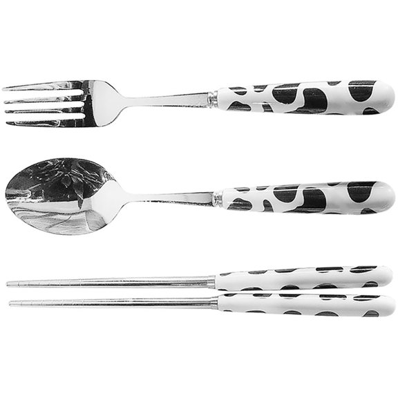 ETEREAUTY 1 Set Portable Cartoon Cow Travel Cutlery with Case for Camping Picnics and Outdoor Use