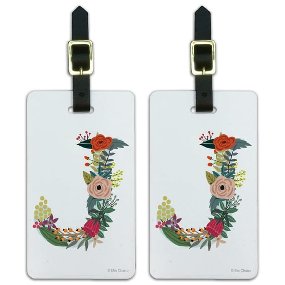 Letter J Floral Monogram Initial Luggage ID Tags Suitcase Carry-On Cards - Set of 2