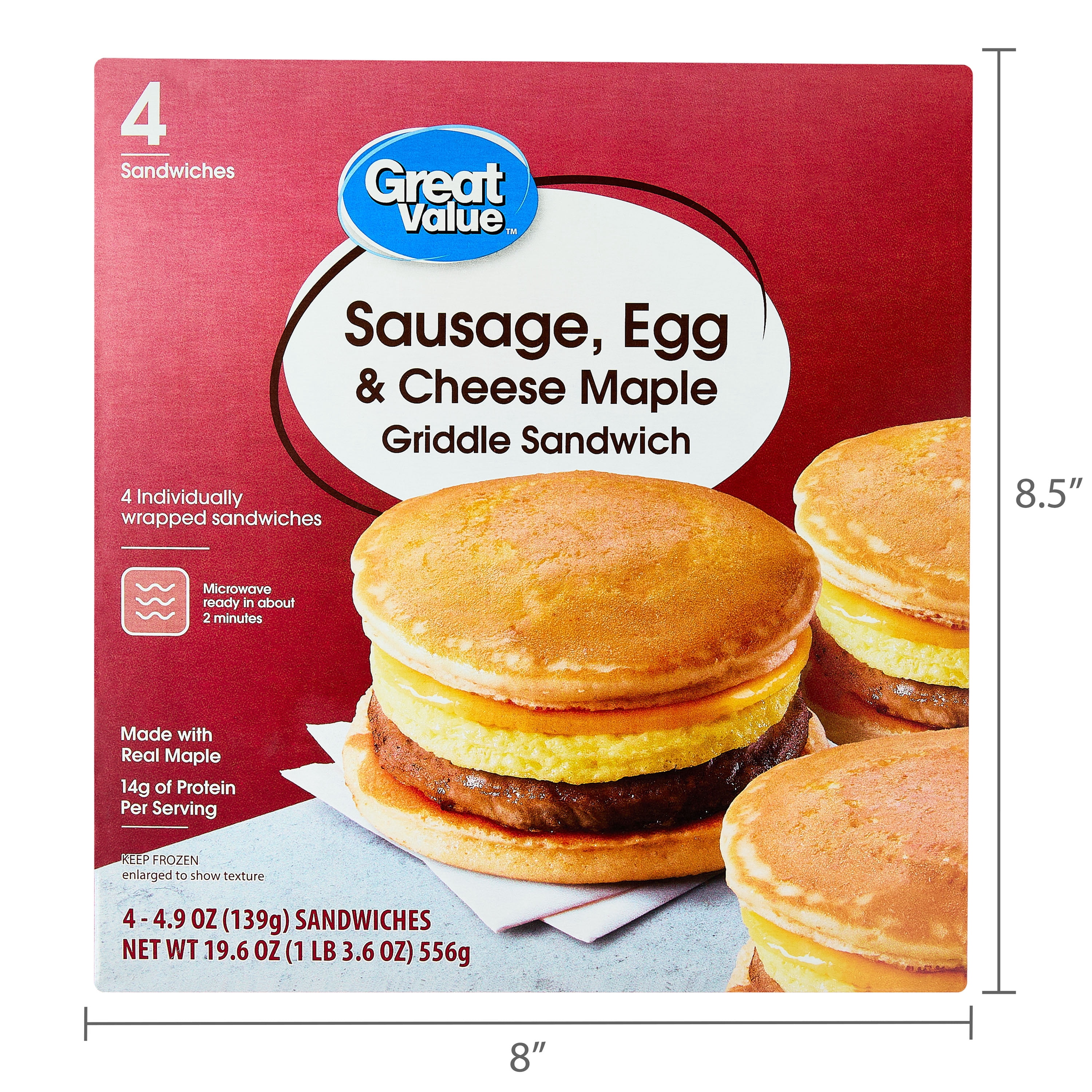 Great Value Sausage, Egg & Cheese Maple Griddle Sandwich, 4.9 oz, 4 Count