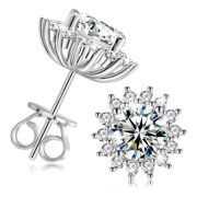 ATOBO 925 Sterling Silver with 18K Gold Plated 1CT Moissanite Halo Earrings,D Color VVS1 Clarity Brilliant