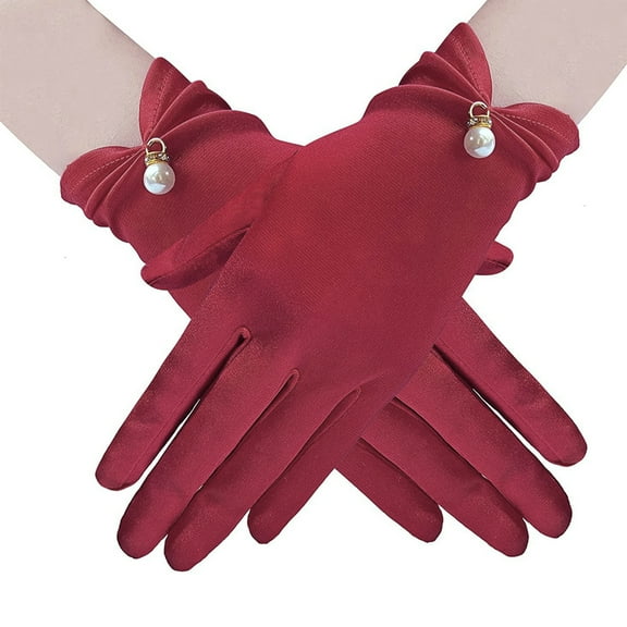Satins Gloves Evening Gown Gloves with Pearls Decors Wedding Bride Gloves for Formal Occasion Stage Props Hand Gloves