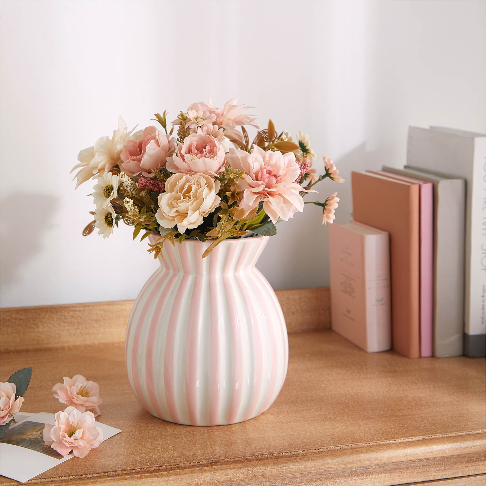 Mainstays Pink and White Striped Ceramic Vase