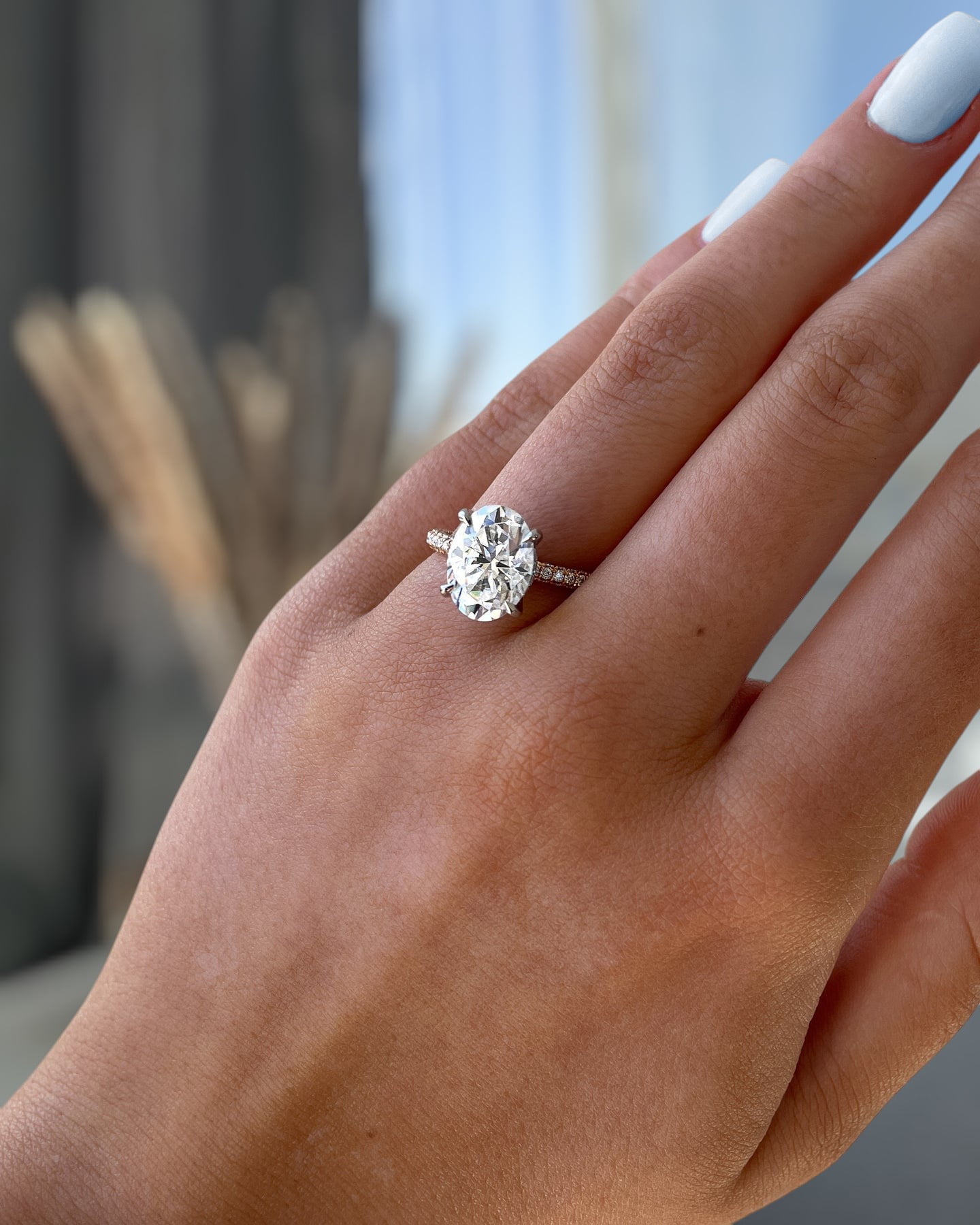 ESTE ORIGIN 4.85CT Oval Lab-Grown Diamond Solitaire Engagement Ring in 14K White Gold for Women US 5