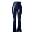 thumbnail image 4 of Leather Pants Women Pu Leather Flared Pants High Waist Elastic Pants Slit Pants Leather Leggings Women Navy XL, 4 of 5