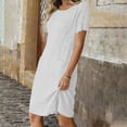 thumbnail image 6 of ClodeEU Women's Round Neck Short Sleeve Textured Straight Midi Dress with Pockets,Casual Summer Dress White,Women's Plus S, 6 of 8