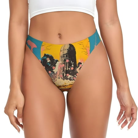 Qokaie Psychedelic Band Hotdog Art Printed Women s Cotton Thong Underwear  Sexy Breathable Panties G-string-X-Small