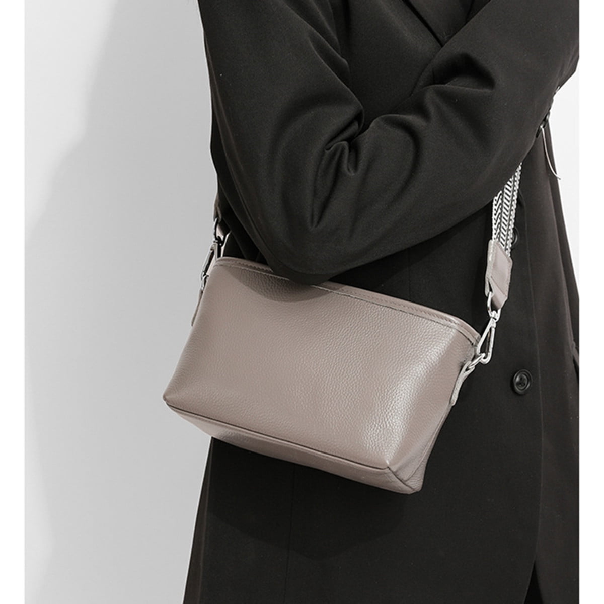 KAWELL Womens Leather Crossbody Bag with Wide Strap Top Zip Camera Purse Trendy Design