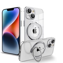 Designed for iPhone 15 Plus Magnetic Case, Glitter Bling 360 Degree Rotating Finger Ring Holder Kickstand Function Bumper Compatible with MagSafe for Women Men with Logo Visible - Silver