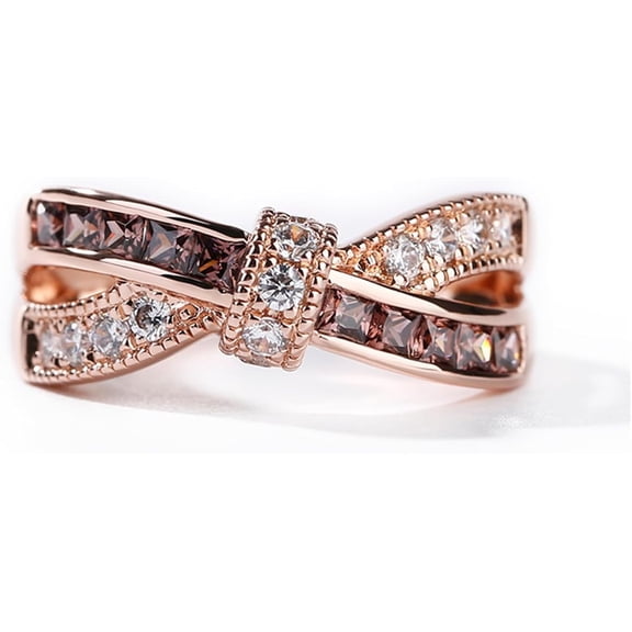 Rag Jewels 2.00Ct Princess Cut Brown & White Diamond Engagement Wedding Anniversary Promise Band Ring 14K Rose Gold Plated 925 Sterling Silver For Women's -7