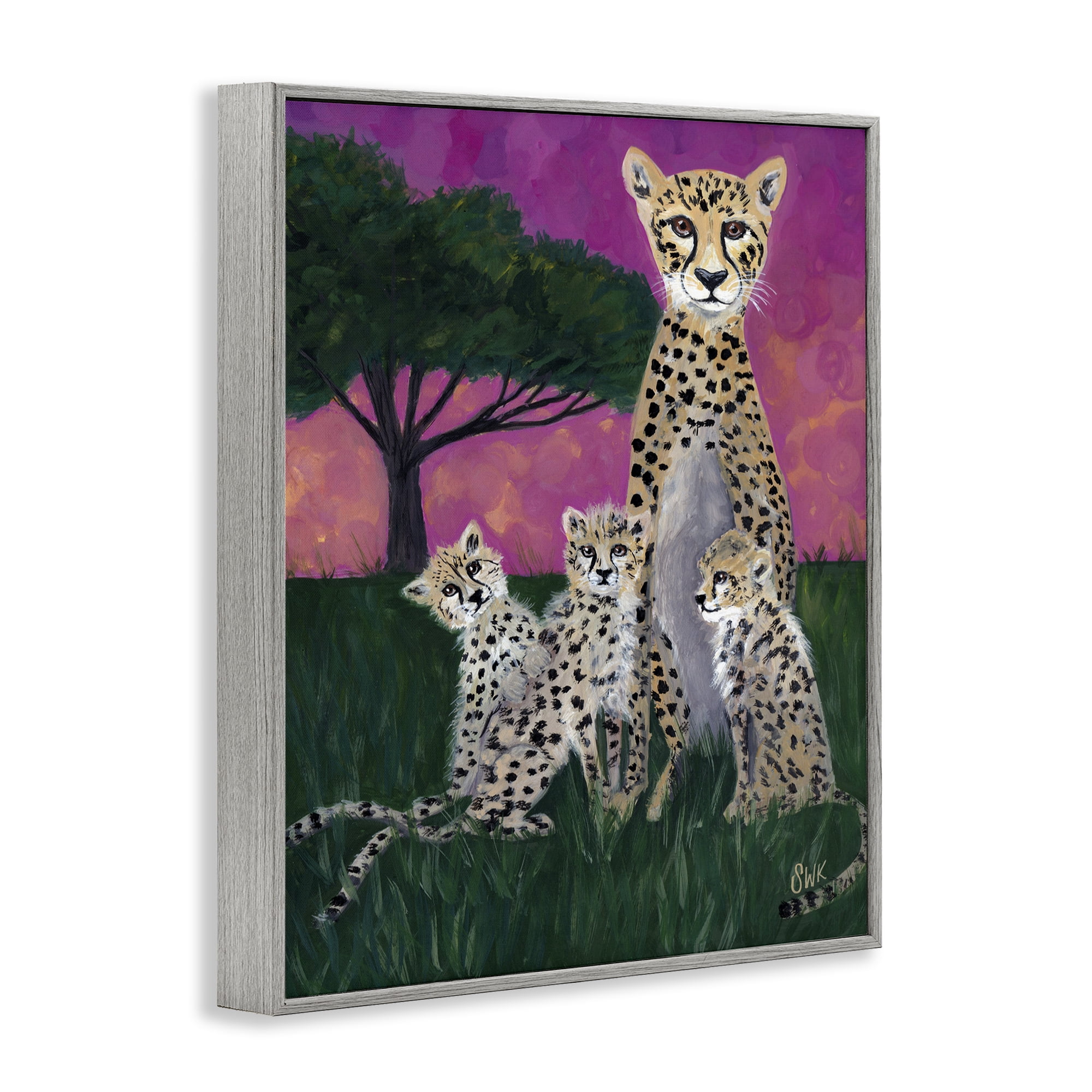 Stupell Industries Mama Cheetah & Her Cubs Gray Framed Giclee Art, design by Sarah Waldron Kimball