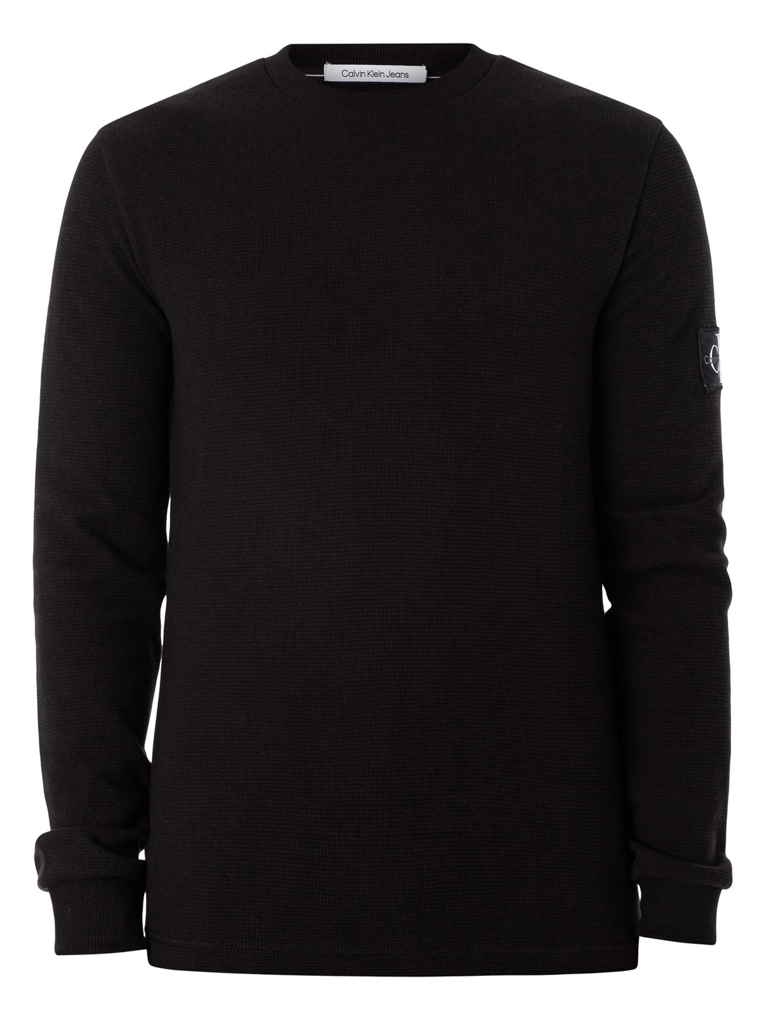 Calvin Klein Jeans Badge Waffle Longsleeved T-Shirt, Black | Rundhalsshirts