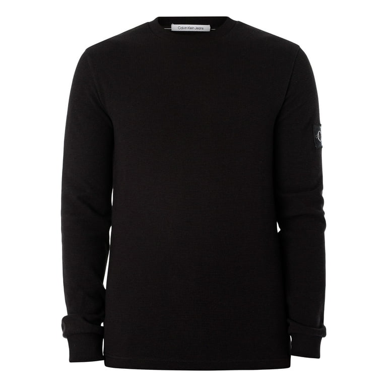 Jeans Waffle T-Shirt, Calvin Klein Badge Longsleeved Black