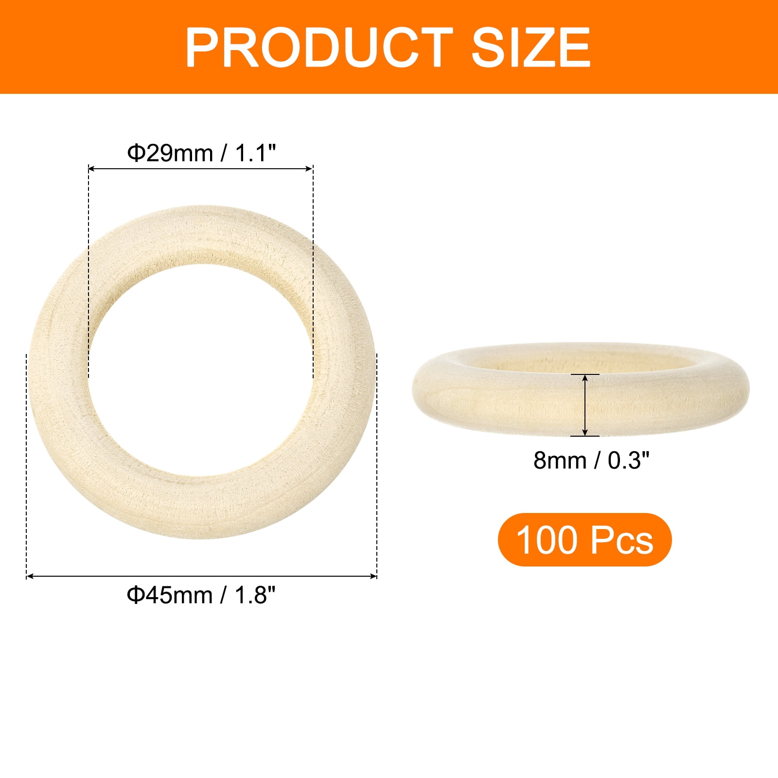 Unique Bargains 100Pcs Craft Ring Unfinished Solid Wood Pendant Connectors 1.8"