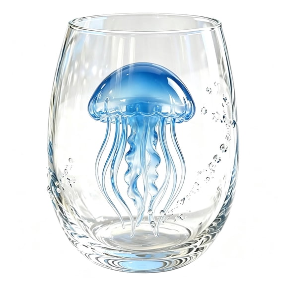Sulaicai Novelty Marine Animal Stemless Wine Glass, Unique Hand-Painted Flat Marine Animal Pattern Bar Glassware, Coastal Home Decor Gift for Ocean Lovers, A12