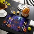 thumbnail image 4 of Halloween Placemats Set of 6, Horror Pumpkins Halloween Dark Castle Purple Washable Wipeable Table Mats for Dining Tables, Indoor Outdoor Kitchen Place Mats for Holiday Party Table Decor, 4 of 9