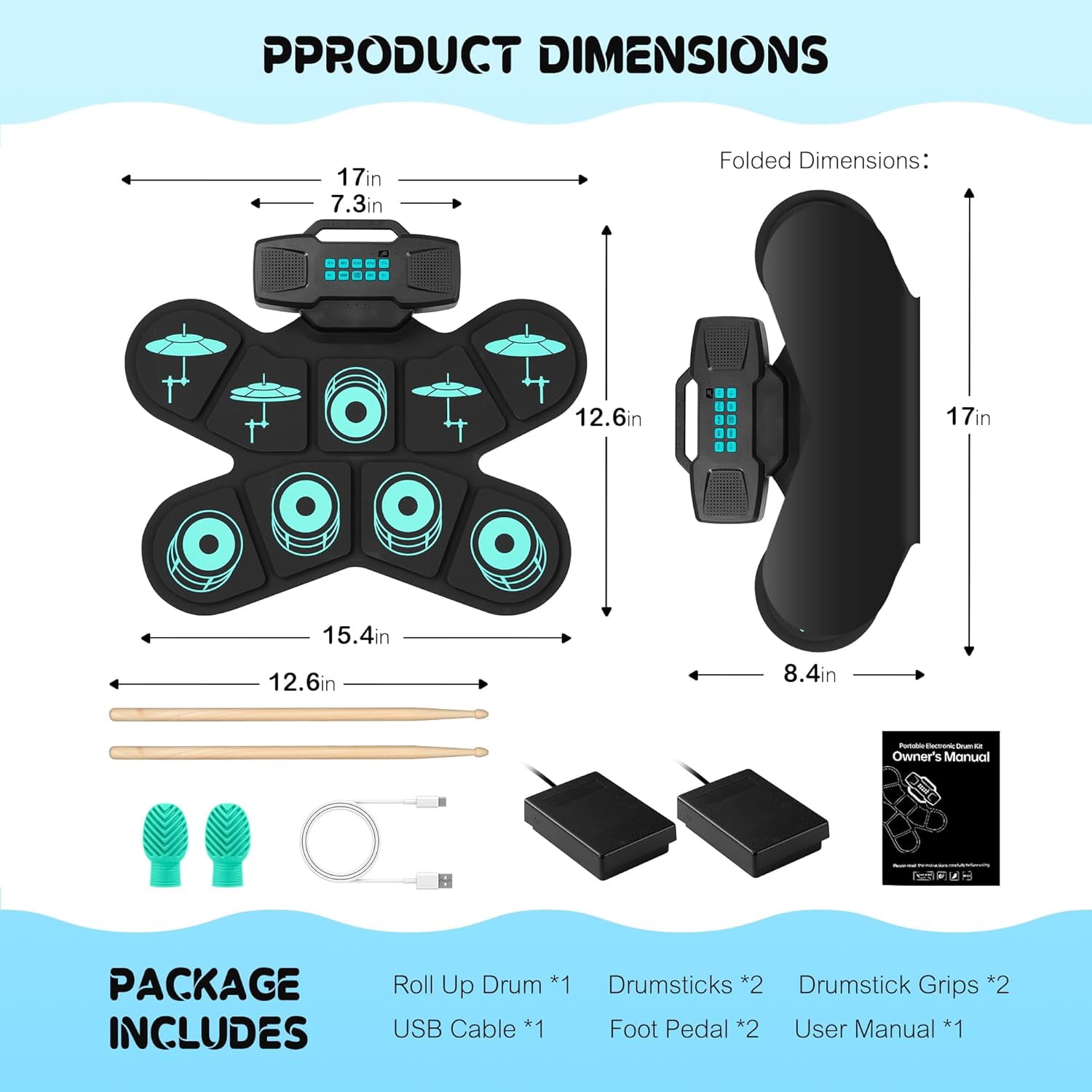 Portable Electronic Drum Set, 9-Pad Tabletop Drum Kit with Headphone Silent Mode & Drum Sticks/Pedals, MIDI Connectivity, Ideal Music Starter Gift for Boys & Girls Ages 3-8