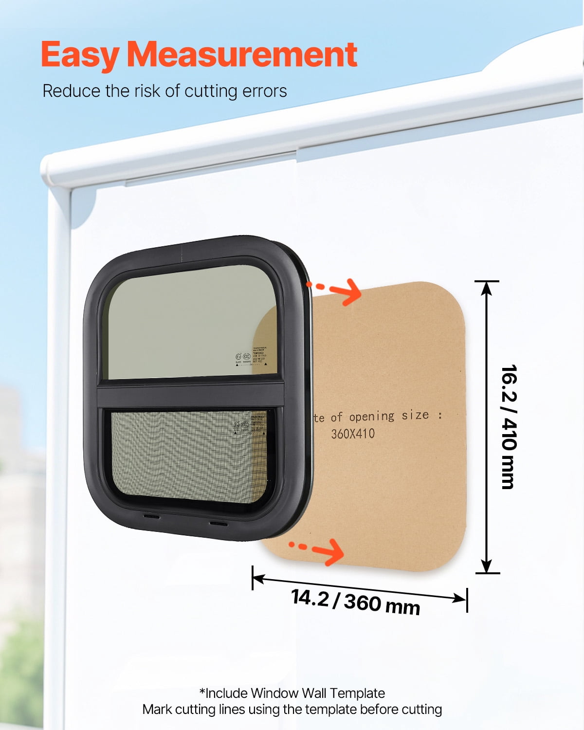 KFFKFF Upright RV Window, Dimensions 14" W x 16" H, Shaded Sliding RV Window with Mesh Screen & Decorative Ring, Suitable for 15/16" - 1 3/4" Wall Thickness, RV Window, DOT Certified