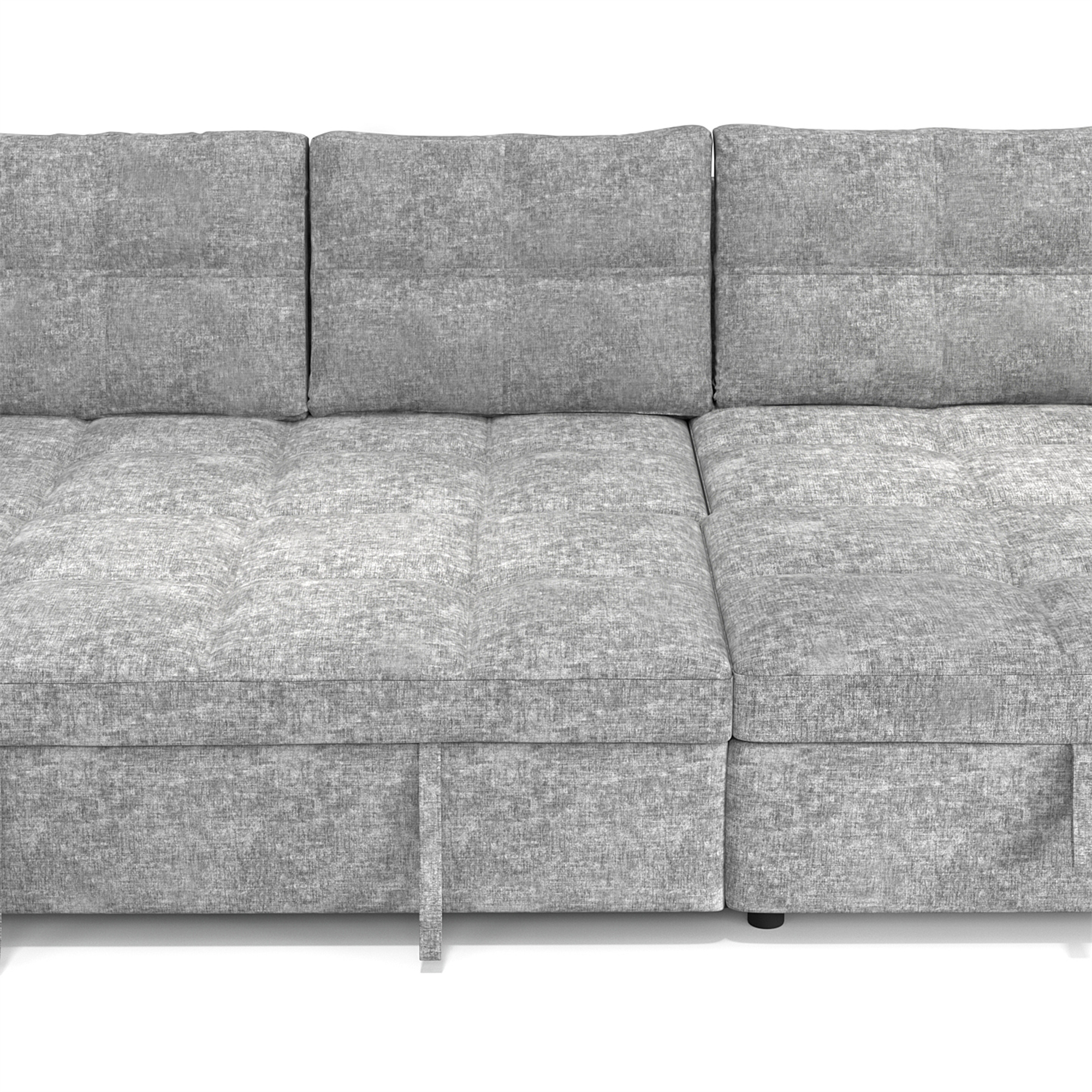 Modern Contemporary Convertible Chaise Sectional with Hidden Storage & Sleeper, Light Grey