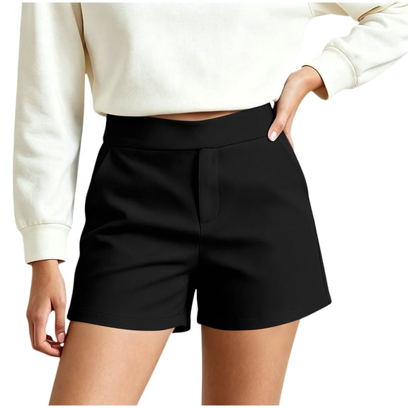 Dress Shorts For Women Summer Solid High Waist Dressy Business Casual Office Travel Weekend Daily Wear All Day Ease Easy Pull On Style Daily Outfit Ready Black XL