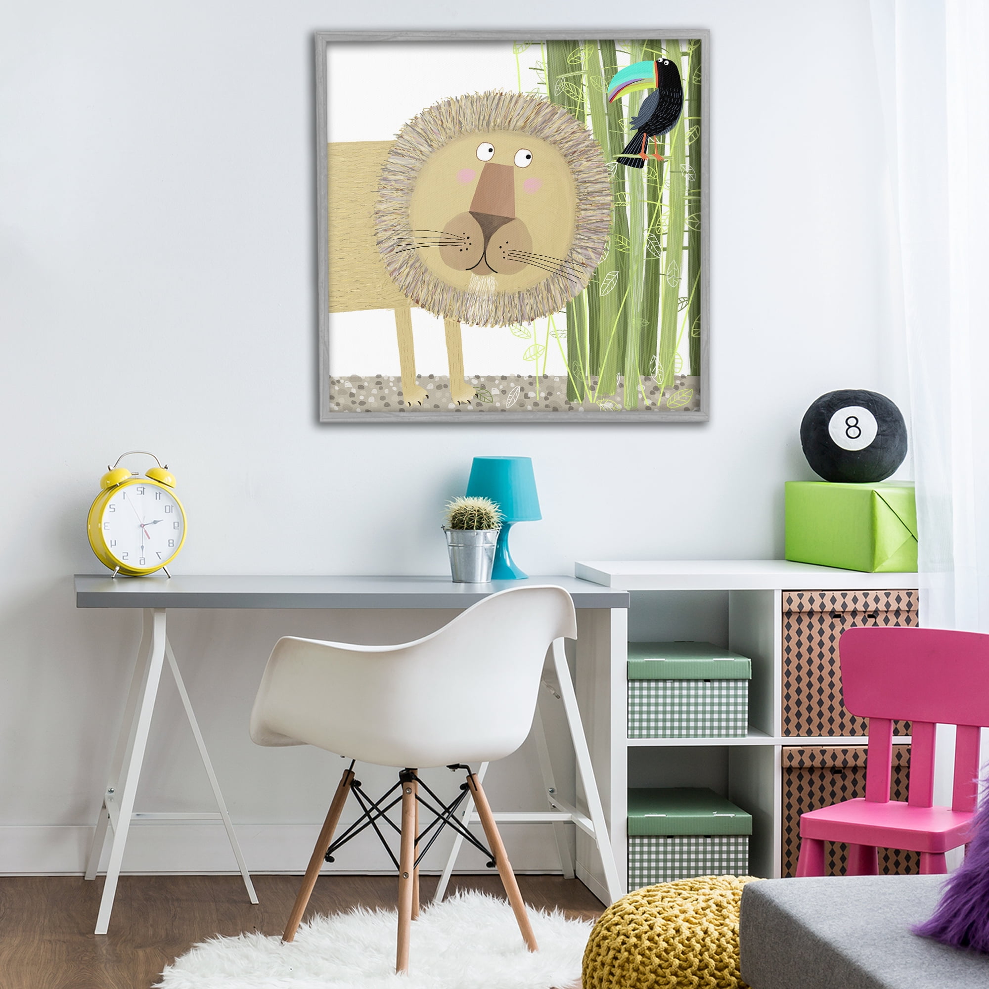 Stupell Industries Lion with Bamboo Trees & Toucan Gray Framed Giclee Art, design by Carla Daly
