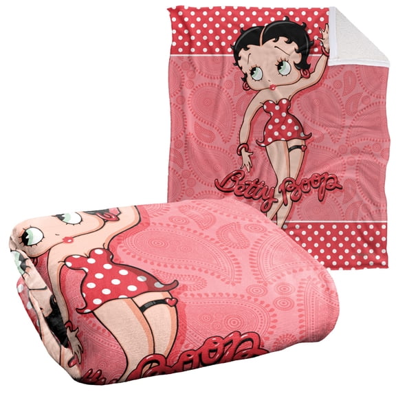 Betty Boop Blanket, 50"x60", Paisley & Polka Dots Silky Touch Sherpa Back Super Soft Throw Blanket