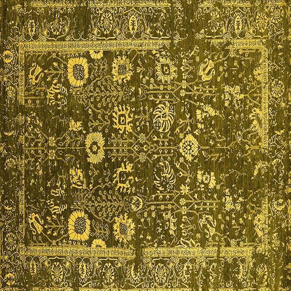 Ahgly Company Machine Washable Indoor Square Oriental Yellow Industrial Area Rugs, 3' Square