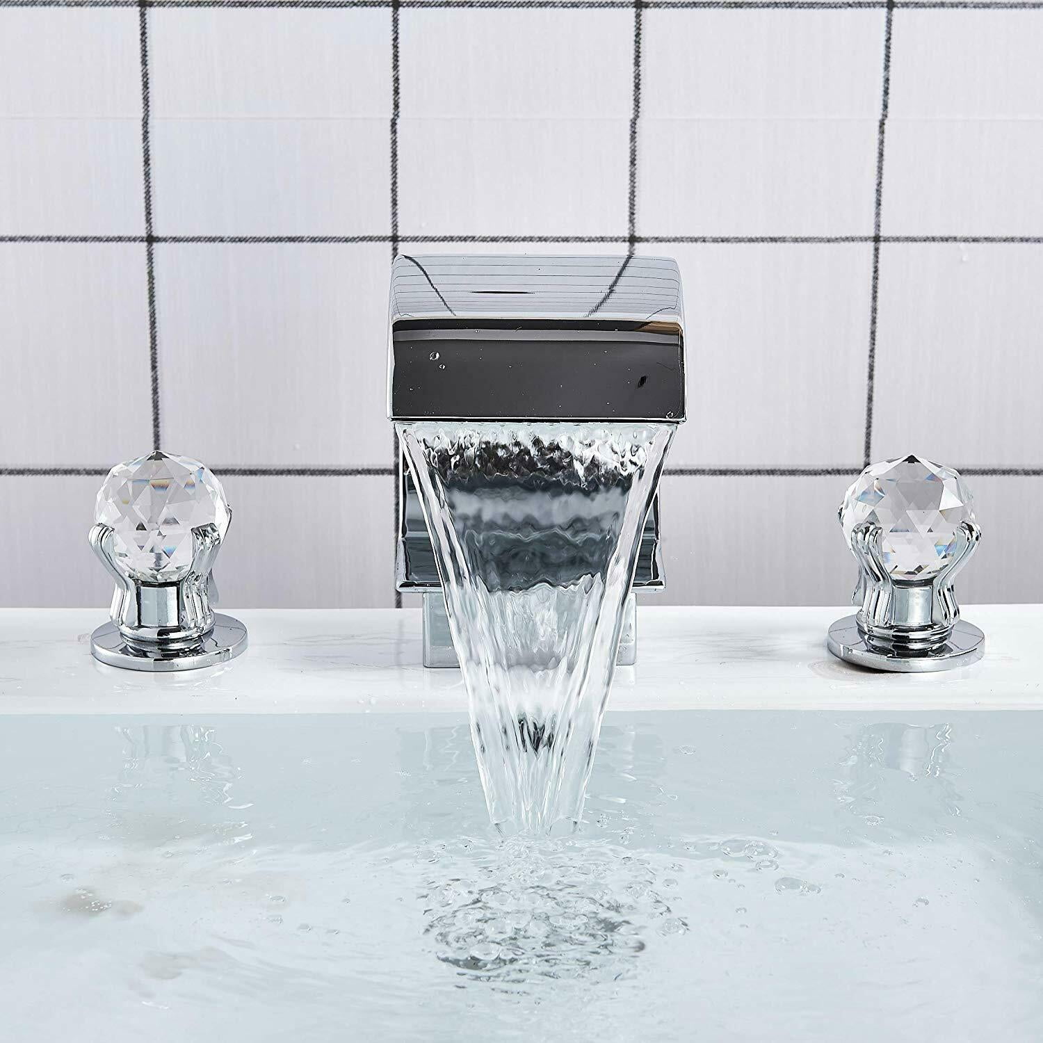 Widespread Bathroom Basin Faucet Crystal Handle Sink Mixer Tap Chrome Finish