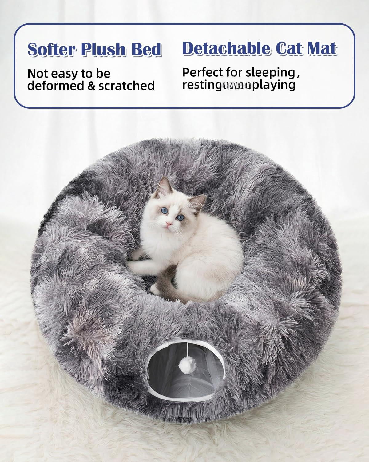 Cat Tunnel Bed With 20 Interactive Toys  3-in-1 Diy Collapsible Plush Tube Washable Mat Large Indoor Play Cave For Kittens And Small Animals