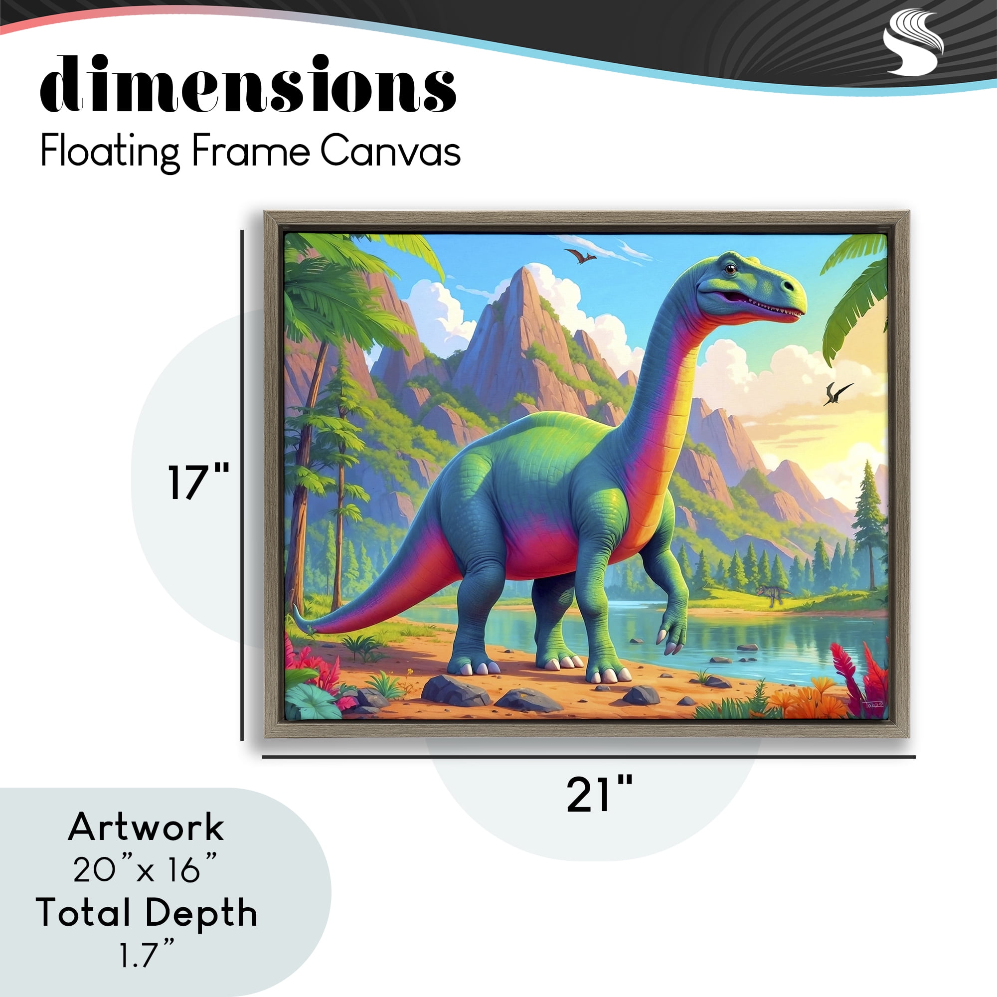 Stupell Industries Vibrant Brontosaurus by River Brown Framed Floater Canvas Wall Art, design by Tabz Jones
