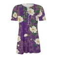 thumbnail image 4 of purcolt Womens Floral Print Boho Shirts Dressy Casual Short Sleeve V Neck Pleated T Shirts Summer Beach Tunic Tops, 4 of 5